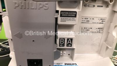 2 x Philips Heartstart MRx Defibrillators Including 2 x Pacer, 2 x ECG, 1 x BP, 1 x SpO2 and 2 x Printer Options with 2 x Philips M3538 Modules, 2 x Paddle Leads and 1 x ECG Lead *Mfd Both 2008* (Both Power Up) *US00326440 - US00322671* - 8