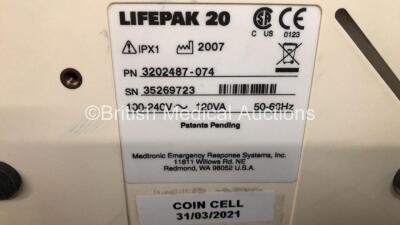 Medtronic Lifepak 20 Defibrillator / Monitor Including ECG and Printer Options with 1 x Paddle Lead, 1 x 3 Lead ECG Lead and 1 x Battery *Mfd 2007* (Powers Up) - 4