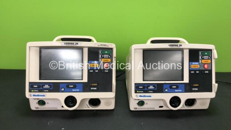 2 x Medtronic Lifepak 20 Defibrillator / Monitor Including ECG and Printer Options (Both Power Up)