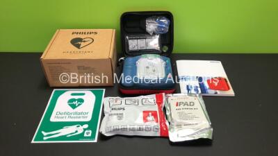 Philips Heartstart HS1 Defibrillator with 1 x Philips Ref M5070A Battery *Install Date 08-2026* with Philips M5071A Smart Pads Cartridge and Accessories in Carry Case (Powers Up and Boxed in Excellent Condition)