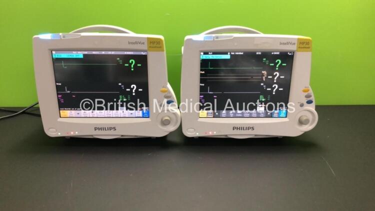 2 x Philips IntelliVue MP30 Anaesthesia Patient Monitors *Mfds - 2009 and 2010* with 2 x Philips M3012A Multiparameter Modules with Press and Temp Options *Mfds - 2008 and 2009* and 2 x Philips IntelliVue X2 Patient Monitors with Press, Temp, NBP, SPO2 an