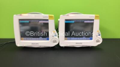 2 x Philips IntelliVue MP30 Patient Monitors *Mfds - 2008* with 2 x Philips M3012A Multiparameter Modules with Press and Temp Options *Mfds - 2009* and 2 x Philips IntelliVue X2 Patient Monitors with Press, Temp, NBP, SPO2 and ECG Resp Options and 2 x Bat