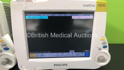 2 x Philips IntelliVue MP30 Patient Monitors *Mfds - 2008* with 2 x Philips M3012A Multiparameter Modules with Press and Temp Options *Mfds - 2009* and 2 x Philips IntelliVue X2 Patient Monitors with Press, Temp, NBP, SPO2 and ECG Resp Options and 2 x Bat - 2