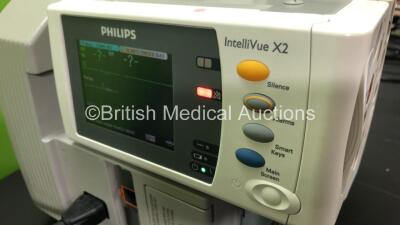 2 x Philips IntelliVue MP30 Patient Monitors *Mfds - 2008* with 2 x Philips M3012A Multiparameter Modules with Press and Temp Options *Mfds - 2009* and 2 x Philips IntelliVue X2 Patient Monitors with Press, Temp, NBP, SPO2 and ECG Resp Options and 2 x Bat - 5