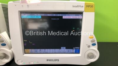 2 x Philips IntelliVue MP30 Patient Monitors *Mfds - 2008 and 2009* with 2 x Philips M3012A Multiparameter Modules with Press and Temp Options *Mfds - 2008 and 2009* and 2 x Philips IntelliVue X2 Patient Monitors with Press, Temp, NBP, SPO2 and ECG Resp O - 2