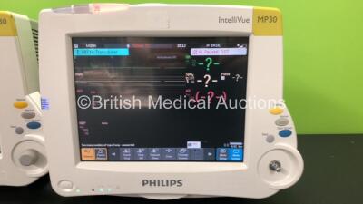 2 x Philips IntelliVue MP30 Patient Monitors *Mfds - 2011 and 2012* with 2 x Philips M3012A Multiparameter Modules with Press and Temp Options *Mfds - 2009 and 2008* and 2 x Philips IntelliVue X2 Patient Monitors with Press, Temp, NBP, SPO2 and ECG Resp O - 2