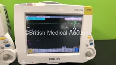2 x Philips IntelliVue MP30 Patient Monitors *Mfds - 2008* with 2 x Philips M3012A Multiparameter Modules with Press and Temp Options *Mfds - 2018 and 2009* and 2 x Philips IntelliVue X2 Patient Monitors with Press, Temp, NBP, SPO2 and ECG Resp Options an - 2