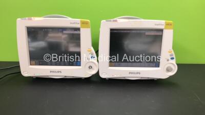 2 x Philips IntelliVue MP30 Patient Monitors *Mfds - 2008* with 2 x Philips M3012A Multiparameter Modules with Press and Temp Options *Mfds - 2008* and 2 x Philips IntelliVue X2 Patient Monitors with Press, Temp, NBP, SPO2 and ECG Resp Options and 2 x Bat