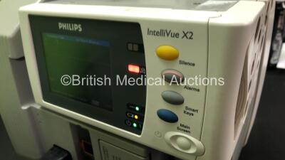 2 x Philips IntelliVue MP30 Patient Monitors *Mfds - 2008* with 2 x Philips M3012A Multiparameter Modules with Press and Temp Options *Mfds - 2008* and 2 x Philips IntelliVue X2 Patient Monitors with Press, Temp, NBP, SPO2 and ECG Resp Options and 2 x Bat - 5