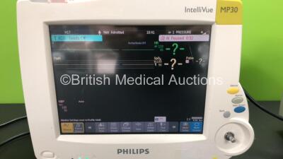 2 x Philips IntelliVue MP30 Patient Monitors *Mfds - 2008* with 2 x Philips M3012A Multiparameter Modules with Press and Temp Options *Mfds - 2008* and 2 x Philips IntelliVue X2 Patient Monitors with Press, Temp, NBP, SPO2 and ECG Resp Options and 2 x Bat - 6