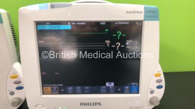 2 x Philips IntelliVue MP50 Anaesthesia Patient Monitors *Mfds - 2009* with 2 x Philips M3012A Multiparameter Modules with Press and Temp Options *Mfds - 2008 and 2009* and 2 x Philips IntelliVue X2 Patient Monitors with Press, Temp, NBP, SPO2 and ECG Res - 2