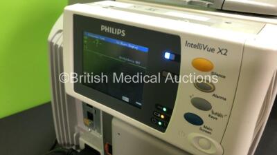 2 x Philips IntelliVue MP50 Anaesthesia Patient Monitors *Mfds - 2009* with 2 x Philips M3012A Multiparameter Modules with Press and Temp Options *Mfds - 2008 and 2009* and 2 x Philips IntelliVue X2 Patient Monitors with Press, Temp, NBP, SPO2 and ECG Res - 8