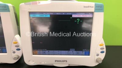 2 x Philips IntelliVue MP50 Anaesthesia Patient Monitors *Mfds - 2009 and 2012* with 2 x Philips M3012A Multiparameter Modules with Press and Temp Options *Mfds - 2008 and 2009* and 2 x Philips IntelliVue X2 Patient Monitors with Press, Temp, NBP, SPO2 an - 2