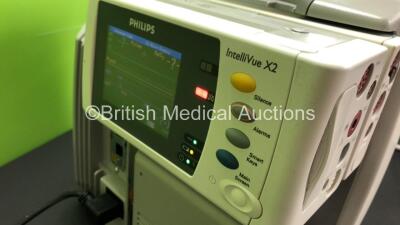 2 x Philips IntelliVue MP50 Anaesthesia Patient Monitors *Mfds - 2009 and 2012* with 2 x Philips M3012A Multiparameter Modules with Press and Temp Options *Mfds - 2008 and 2009* and 2 x Philips IntelliVue X2 Patient Monitors with Press, Temp, NBP, SPO2 an - 8