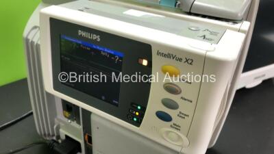 2 x Philips IntelliVue MP50 Anaesthesia Patient Monitors *Mfds - 2009 and 2010* with 2 x Philips M3012A Multiparameter Modules with Press and Temp Options *Mfds - 2008 and 2009* and 2 x Philips IntelliVue X2 Patient Monitors with Press, Temp, NBP, SPO2 an - 11