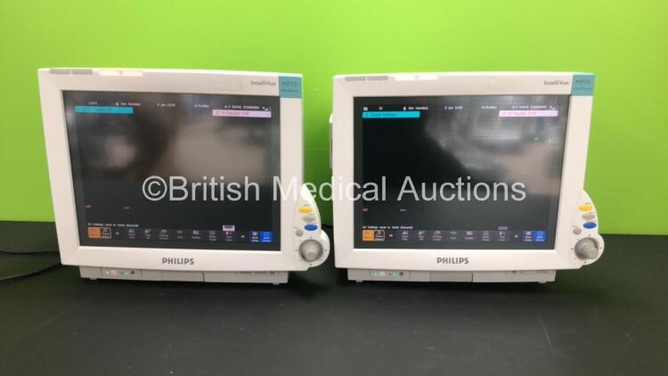 2 x Philips IntelliVue MP70 Anaesthesia Patient Monitors *Mfds - 2009* with 2 x Philips M3012A Multiparameter Modules with Press and Temp Options *Mfds - 2009* and 2 x Philips IntelliVue X2 Patient Monitors with Press, Temp, NBP, SPO2 and ECG Resp Options