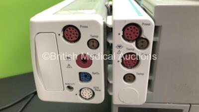 2 x Philips IntelliVue MP70 Anaesthesia Patient Monitors *Mfds - 2009* with 2 x Philips M3012A Multiparameter Modules with Press and Temp Options *Mfds - 2009* and 2 x Philips IntelliVue X2 Patient Monitors with Press, Temp, NBP, SPO2 and ECG Resp Options - 6