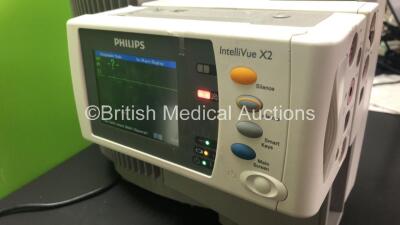 2 x Philips IntelliVue MP70 Anaesthesia Patient Monitors *Mfds - 2009* with 2 x Philips M3014A Opt : C07 Multiparameter Modules with Press, Temp and CO2 Options *Mfds - 2010 and 2009* and 2 x Philips IntelliVue X2 Patient Monitors with Press, Temp, NBP, S - 4