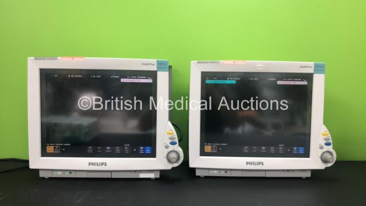 2 x Philips IntelliVue MP70 Anaesthesia Patient Monitors *Mfds - 2009 and 2009* (Both Power Up) with 2 x Philips M3014A Opt : C07 Multiparameter Modules with Press, Temp and CO2 Options *Mfds -2009* and 2 x Philips IntelliVue X2 Patient Monitors with Pres