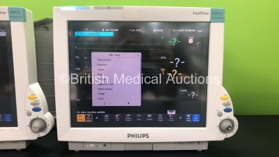 2 x Philips IntelliVue MP70 Anaesthesia Patient Monitors *Mfds -2009 and 2009* (Both Power Up 1 with Missing Dial-See Photos) with 2 x Philips M3014A Opt : C07 Multiparameter Modules with Press, Temp and CO2 Options *Mfds -2011* and 2 x Philips IntelliVue - 2