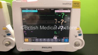 2 x Philips IntelliVue MP30 Anaesthesia Patient Monitors *Mfds - 2008 and 2009* with 2 x Philips M3012A Multiparameter Modules with Press and Temp Options *Mfds - 2008 and 2009* and 2 x Philips IntelliVue X2 Patient Monitors with Press, Temp, NBP, SPO2 an - 2