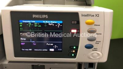 2 x Philips IntelliVue MP30 Anaesthesia Patient Monitors *Mfds - 2008 and 2009* with 2 x Philips M3012A Multiparameter Modules with Press and Temp Options *Mfds - 2008 and 2009* and 2 x Philips IntelliVue X2 Patient Monitors with Press, Temp, NBP, SPO2 an - 4