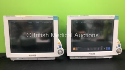 2 x Philips IntelliVue MP70 Anaesthesia Patient Monitors *Mfds -2009 and 2010 * (Both Power Up) with 2 x Philips M3014A Opt : C07 Multiparameter Modules with Press, Temp and CO2 Options *Mfds - 2012 and 2011* and 2 x Philips IntelliVue X2 Patient Monitors