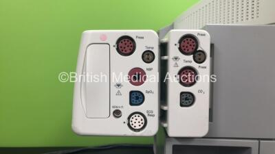 2 x Philips IntelliVue MP70 Anaesthesia Patient Monitors *Mfds -2009 and 2010 * (Both Power Up) with 2 x Philips M3014A Opt : C07 Multiparameter Modules with Press, Temp and CO2 Options *Mfds - 2012 and 2011* and 2 x Philips IntelliVue X2 Patient Monitors - 5