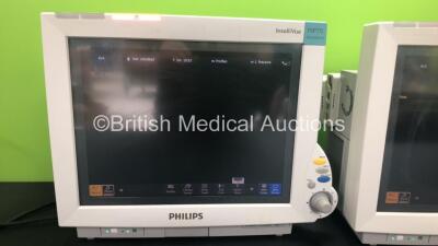 2 x Philips IntelliVue MP70 Anaesthesia Patient Monitors *Mfds -2010 and 2010* (Both Power Up) with 1 x Philips M3014A Opt : C10 Multiparameter Module with Press, Temp, ECG and CO2 Options and 1 x Multiparameter Module with Press, Temp, ECG and CO2 Option - 2