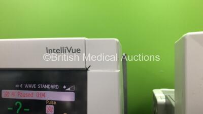 2 x Philips IntelliVue MP70 Anaesthesia Patient Monitors *Mfds - 2009 and 2009* (Both Power Up, 1 with Missing Tag-See Photo) with 2 x Philips M3014A Opt : C10 Multiparameter Modules with Press, Temp, CO2 and PICCO Options *Mfds - 2008* and 2 x Philips In - 5