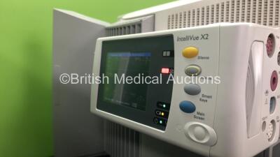 2 x Philips IntelliVue MP70 Anaesthesia Patient Monitors *Mfds - 2009 and 2009* (Both Power Up, 1 with Missing Tag-See Photo) with 2 x Philips M3014A Opt : C10 Multiparameter Modules with Press, Temp, CO2 and PICCO Options *Mfds - 2008* and 2 x Philips In - 8