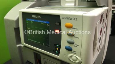 2 x Philips IntelliVue MP30 Anaesthesia Patient Monitors *Mfds - 2008 and 2009* with 2 x Philips M3012A Multiparameter Modules with Press and Temp Options *Mfds - 2008 and 2014* and 2 x Philips IntelliVue X2 Patient Monitors with Press, Temp, NBP, SPO2 an - 4