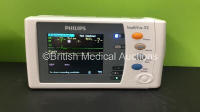 2 x Philips IntelliVue X2 Patient Monitors with Press, Temp, NBP, SPO2 and ECG Resp Options and 2 x Batteries *Mfds - 2008 and 2009* (Both Power Up) - 2