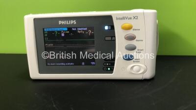 2 x Philips IntelliVue X2 Patient Monitors with Press, Temp, NBP, SPO2 and ECG Resp Options and 2 x Batteries *Mfds - 2008 and 2009* (Both Power Up) - 4