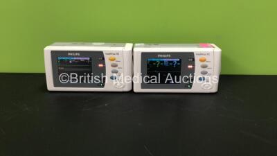 2 x Philips IntelliVue X2 Patient Monitors with Press, Temp, NBP, SPO2 and ECG Resp Options and 2 x Batteries *Mfds - 2008 and 2010* (Both Power Up)