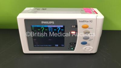 2 x Philips IntelliVue X2 Patient Monitors with Press, Temp, NBP, SPO2 and ECG Resp Options and 2 x Batteries *Mfds - 2008 and 2010* (Both Power Up) - 2