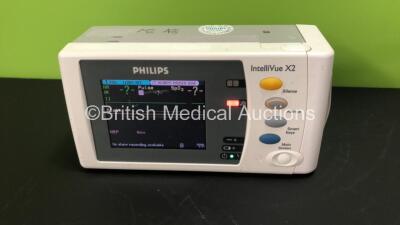 2 x Philips IntelliVue X2 Patient Monitors with Press, Temp, NBP, SPO2 and ECG Resp Options and 2 x Batteries *Mfds - 2008 and 2010* (Both Power Up) - 4