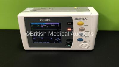 2 x Philips IntelliVue X2 Patient Monitors with Press, Temp, NBP, SPO2 and ECG Resp Options and 2 x Batteries *Mfds - 2009 and 2014* (Both Power Up) - 4