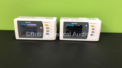 2 x Philips IntelliVue X2 Patient Monitors with Press, Temp, NBP, SPO2 and ECG Resp Options and 2 x Batteries *Mfds - 2010 and 2009* (Both Power Up with Good Batteries, 1 x Flat and 1 x Good Battery Included)