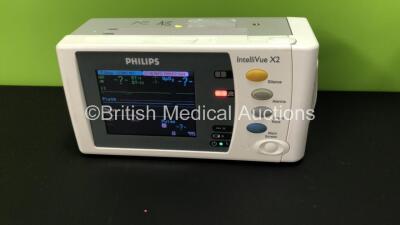 2 x Philips IntelliVue X2 Patient Monitors with Press, Temp, NBP, SPO2 and ECG Resp Options and 2 x Batteries *Mfds - 2010 and 2009* (Both Power Up with Good Batteries, 1 x Flat and 1 x Good Battery Included) - 4