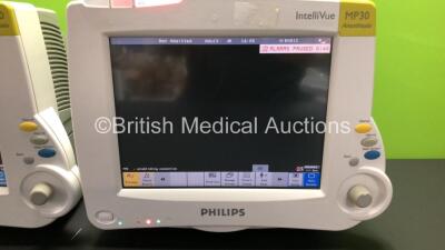 2 x Philips IntelliVue MP30 Anaesthesia Patient Monitors *Mfds - 2008 and 2009* with 2 x Philips M3012A Multiparameter Modules with Press and Temp Options *Mfds - 2009 and 2012* and 2 x Philips IntelliVue X2 Patient Monitors with Press, Temp, NBP, SPO2 an - 2