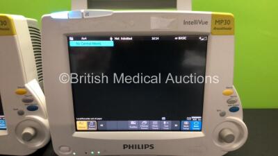 2 x Philips IntelliVue MP30 Anaesthesia Patient Monitors *Mfds - 2009 and 2010* with 2 x Philips M3012A Multiparameter Modules with Press and Temp Options *Mfds - 2010 and 2008* and 2 x Philips IntelliVue X2 Patient Monitors with Press, Temp, NBP, SPO2 an - 2
