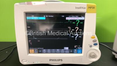 Job Lot Including 1 x Philips IntelliVue MP30 Anaesthesia Patient Monitor (Cracked Casing - See Photo), 1 x Philips IntelliVue MP30 Patient Monitor *Mfds - 2008 and 2011* with 2 x Philips M3012A Multiparameter Modules with Press and Temp Options *Mfds - 2 - 6