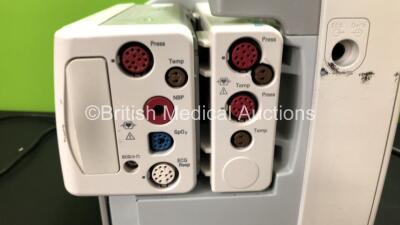 Job Lot Including 1 x Philips IntelliVue MP30 Anaesthesia Patient Monitor (Cracked Casing - See Photo), 1 x Philips IntelliVue MP30 Patient Monitor *Mfds - 2008 and 2011* with 2 x Philips M3012A Multiparameter Modules with Press and Temp Options *Mfds - 2 - 7