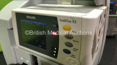 Job Lot Including 1 x Philips IntelliVue MP30 Anaesthesia Patient Monitor (Cracked Casing - See Photo), 1 x Philips IntelliVue MP30 Patient Monitor *Mfds - 2008 and 2011* with 2 x Philips M3012A Multiparameter Modules with Press and Temp Options *Mfds - 2 - 8
