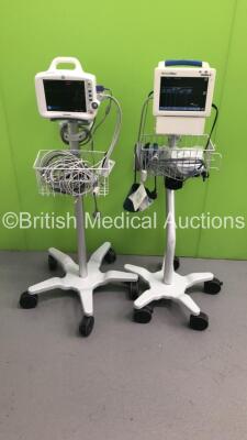 1 x GE Dash 3000 Patient Monitor on Stand with SPO2, Temo/Co, EGG and NBP Options with Leads and 1 x Welch Allyn ProPaq CS Patient Monitor on Stand with Leads (Both Power Up) *S/N SHQ11332115SA / GA115680*