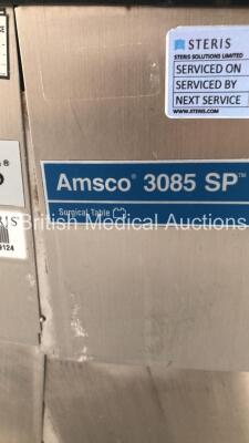 Steris Amsco 3085 SP Electric Operating Table with Cushions (Powers Up - Lower Ram Metal Trims Damaged - See Pictures) *S/N FS0073018* - 3