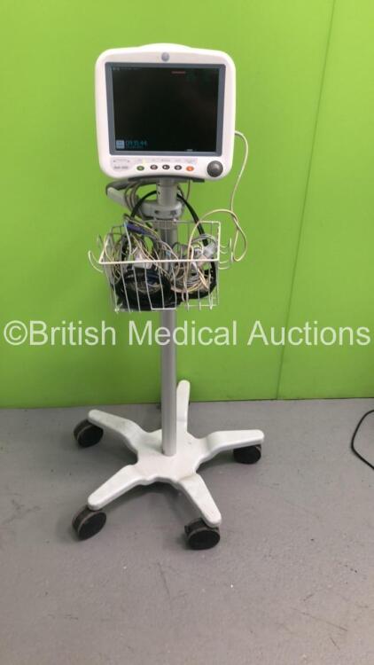 GE Dash 4000 Patient Monitor on Stand with BP1, BP2. SPO2. Temp/Co, ECG and NBP Options with Leads on Stand (Powers Up)