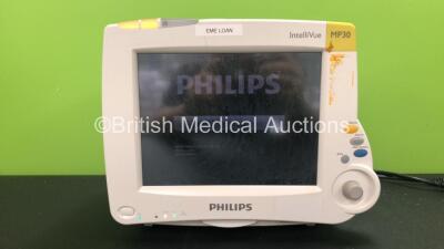 Philips MP30 IntelliVue Touch Screen Patient Monitor with 1 x Philips M3001A Opt A01C06C12 Module Including ECG/Resp, SpO2, NBP, Press and Temp Options, 1 x Philips M3015A Module Including CO2 Press and Temp Options (Powers Up) *Mfd 11-2012*