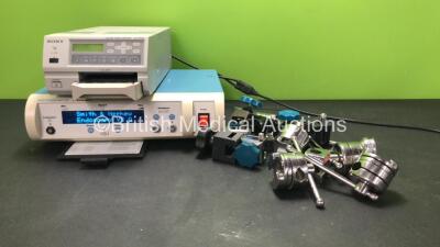 Mixed Lot Including 1 x Sony UP-21MD Color Video Printer (Powers Up) 1 x Smith + Nephew Dyonics Power Control Unit (Powers Up) Various Operating Bed Attachments